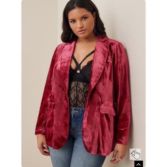 Torrid Velvet Classic Blazer Jester Red Plus Size 0 XL New - Picture 2 of 10